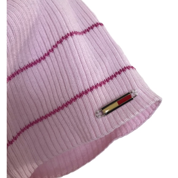 Y2K Tommy Hilfiger Rib Knit Pink Striped Tee Vintage 90s Size Medium - Picture 3 of 9
